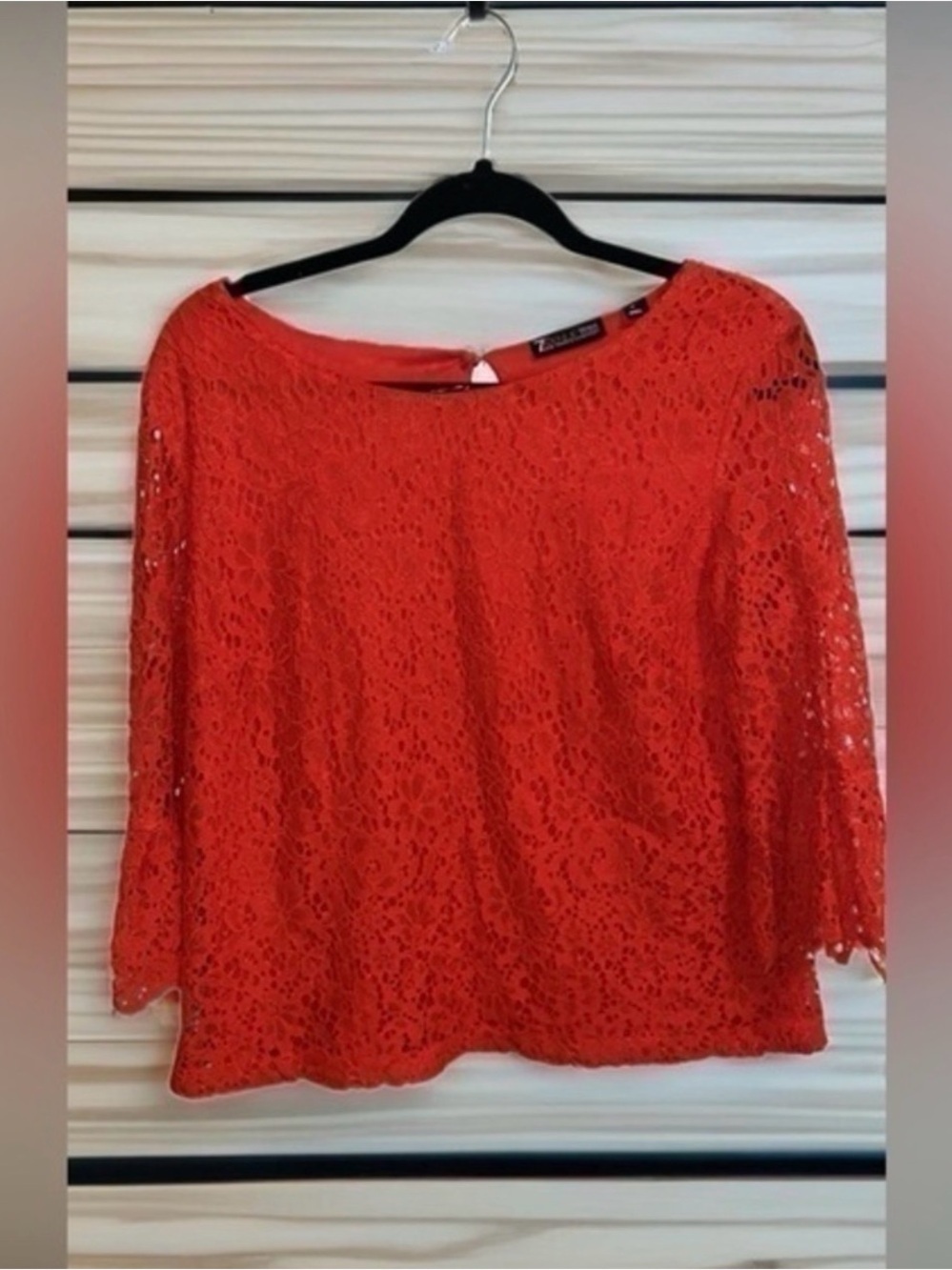 New York & Company Red Lace Boatneck Long-Sleeve Blouse - Picture 6 of 7